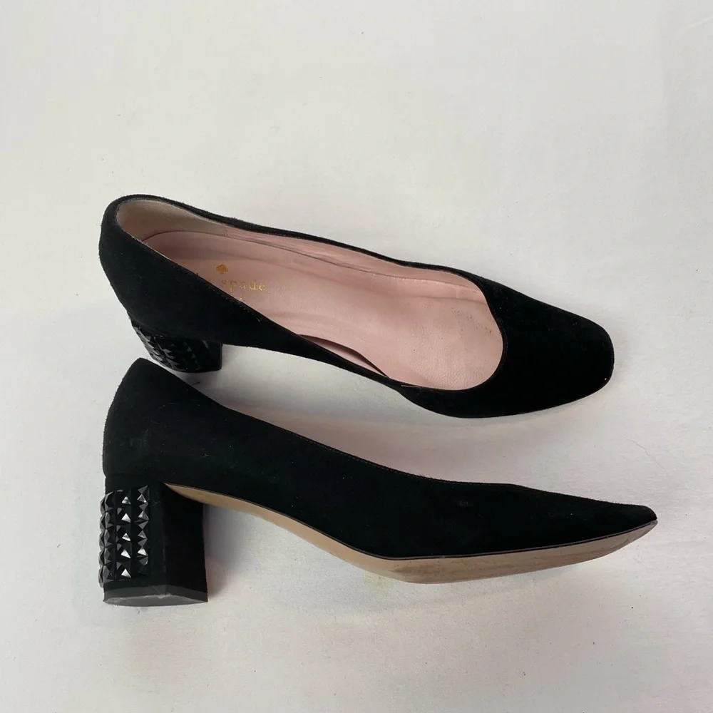 Kate Spade Point Toe Suede Chunky Heel in Black Size 8